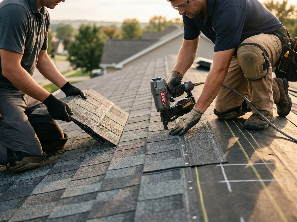 Professional roofer working on a residential roof in Ogdensburg